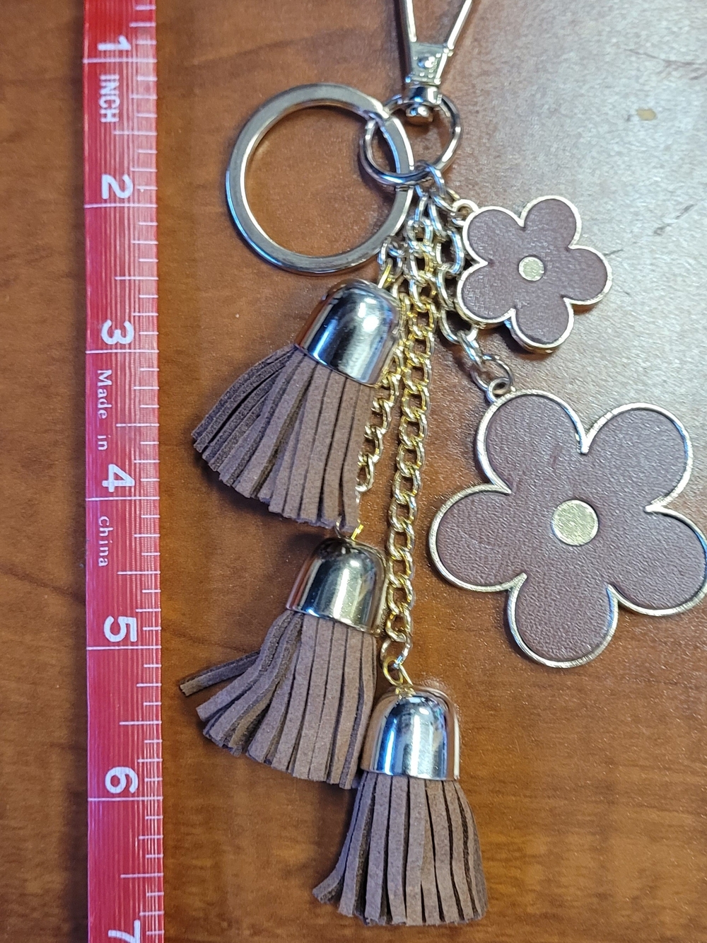 Soft Purple Leather Flower Tassel Keychain